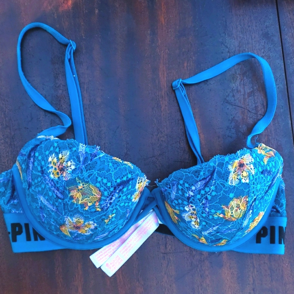 Pink VS Blue Flora Lace Push Up Bra 32C